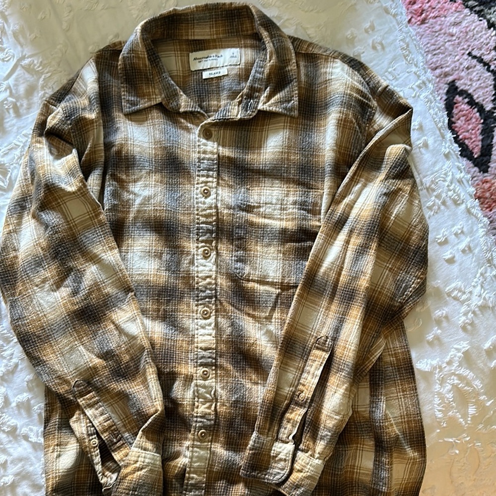 Abercrombie & Fitch Brown and Tan Casual Button Down Shirt